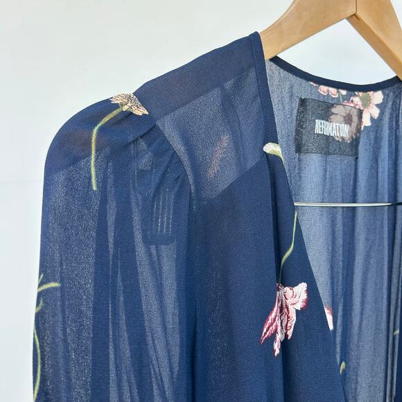 Reformation Long Sleeve Wrap Mini Dress Dark Black Floral Small Fall V-Neck - Picture 6 of 10